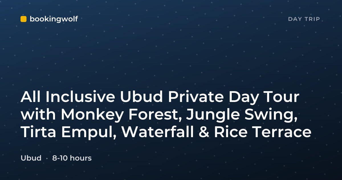 All Inclusive Ubud Private Day Tour with Monkey Forest, Jungle Swing, Tirta Empul, Waterfall & Rice Terrace